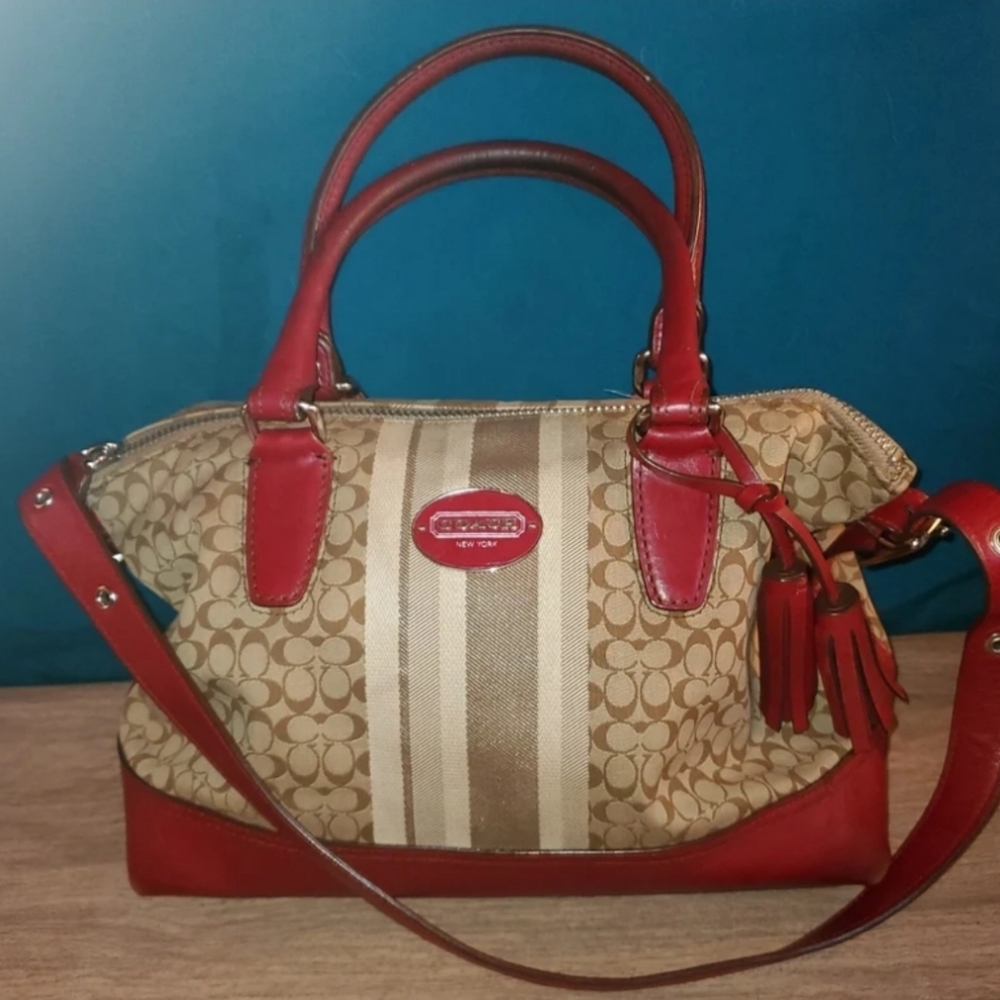 Coach Hampton Satchel Red/Khaki